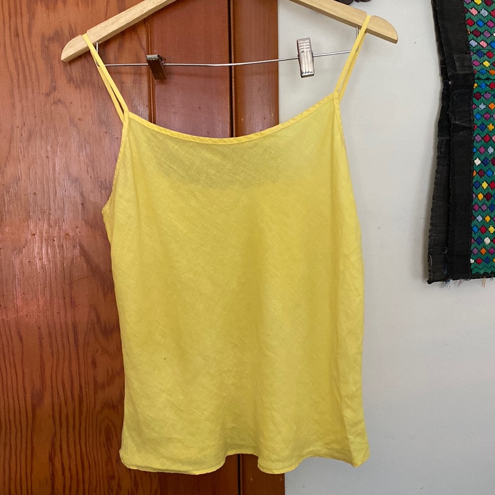 Bryn Walker. 100% Linen spaghetti strap tank top. Golden yellow. Made in USA.